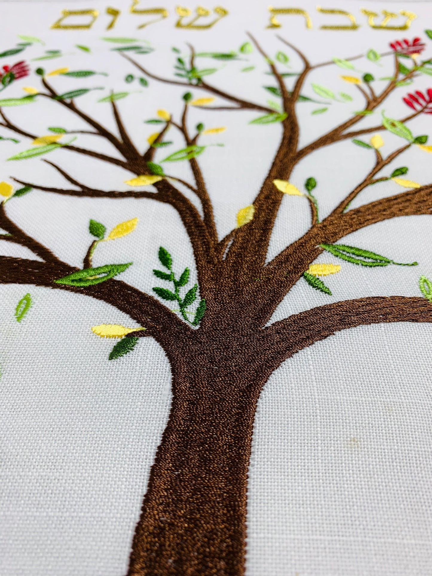 All Linen Embroidered Tree of Life עץ החיים Challah Cover