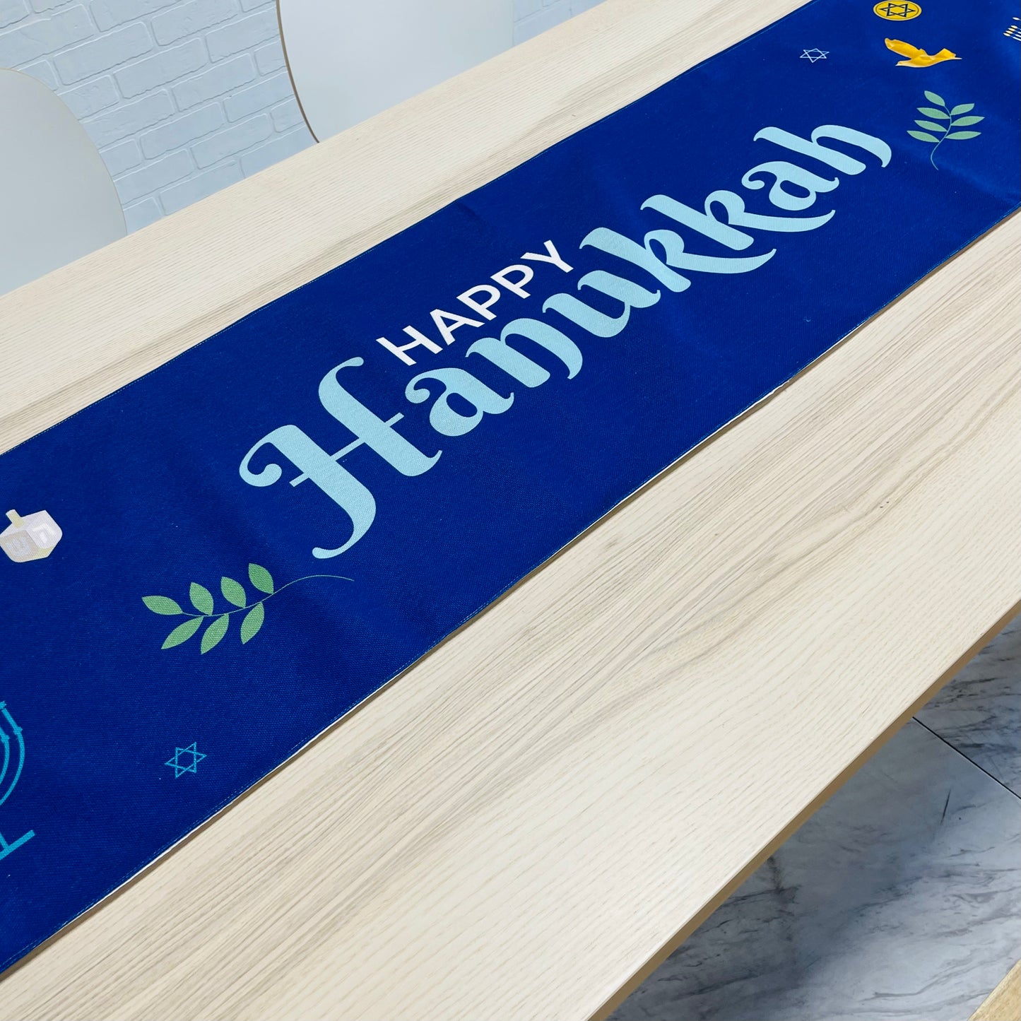 Happy Hanukkah linen cotton table runner