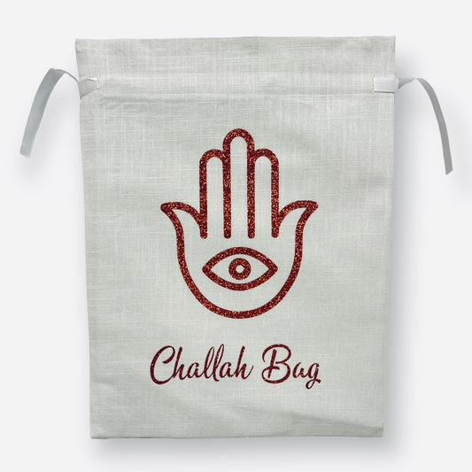30 x 40cm Printed Linen Challah bag with satin lining and closing lase
