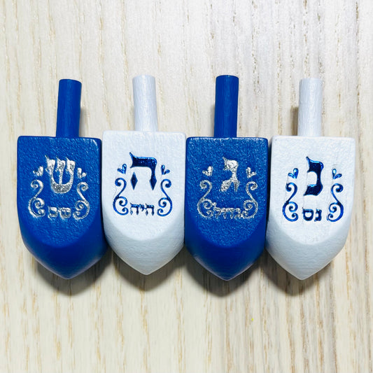 White and Blue Wooden Dreidel