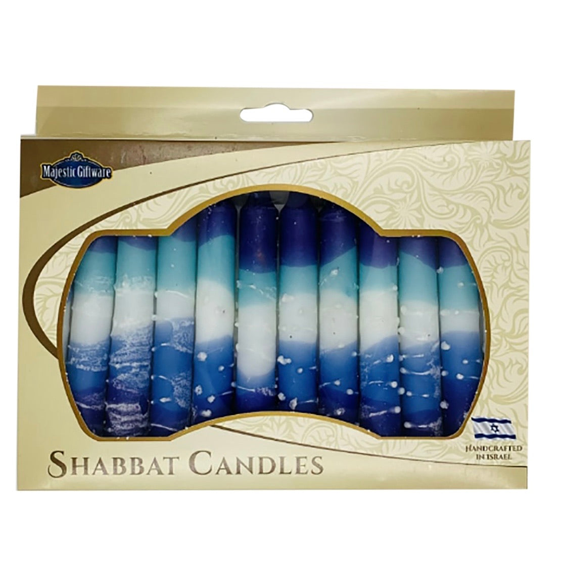 Safed Shabbat Candle - 12 Pack -Snow Blue -  5.5" Made in Israel