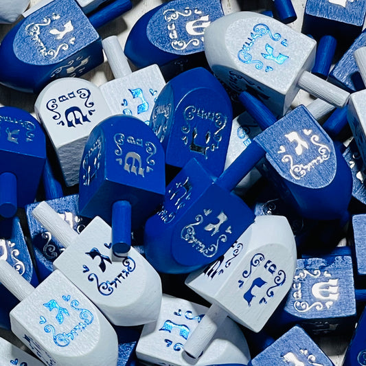 White and Blue Wooden Dreidel
