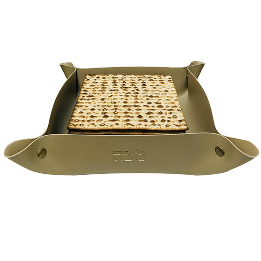 Faux leather folding matzah tray 9.5 x 9.5” Gold
