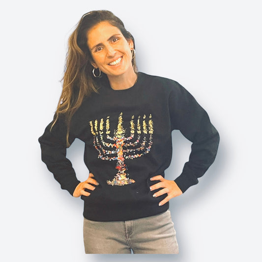 Unisex colorful menorah Hanukkah cotton sweatshirts