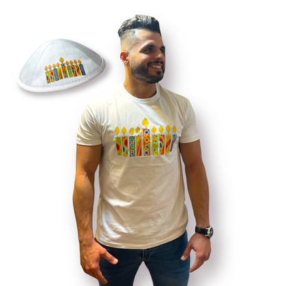 Hanukkah Set Man T-shirt+Kippah colorful hanukkah candles printed