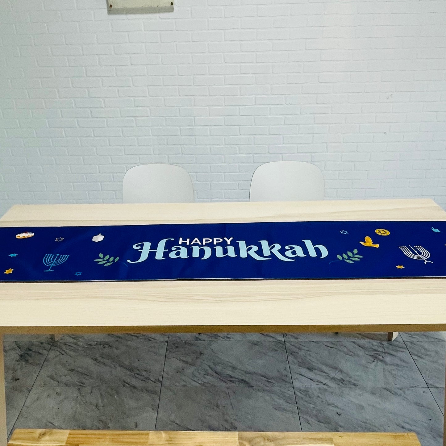 Happy Hanukkah linen cotton table runner