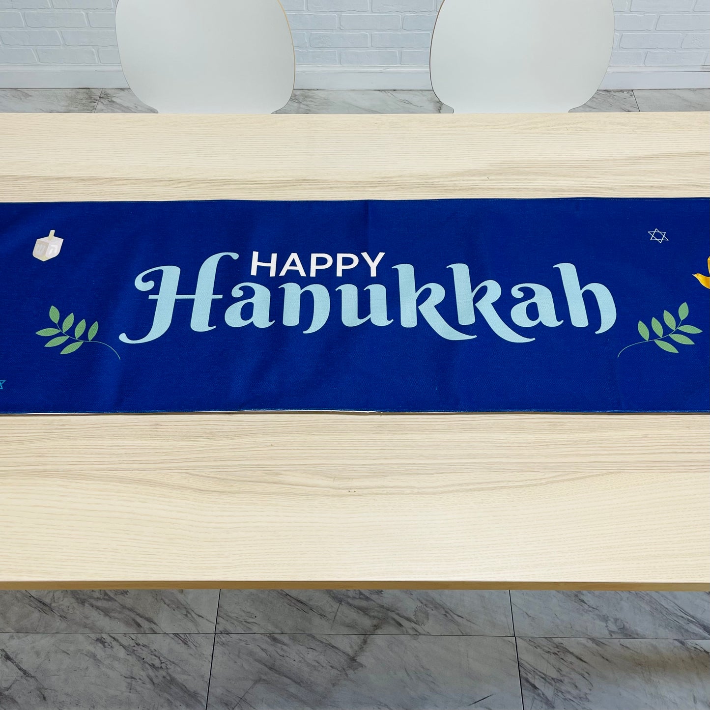 Happy Hanukkah linen cotton table runner