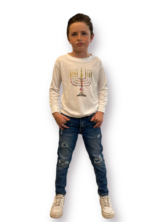 All sizes Long Sleeve Hanukkah kids poly sweatshirt Crew Neck – PolyCotton blend Hanukkah decoration kids Hanukkah outfit