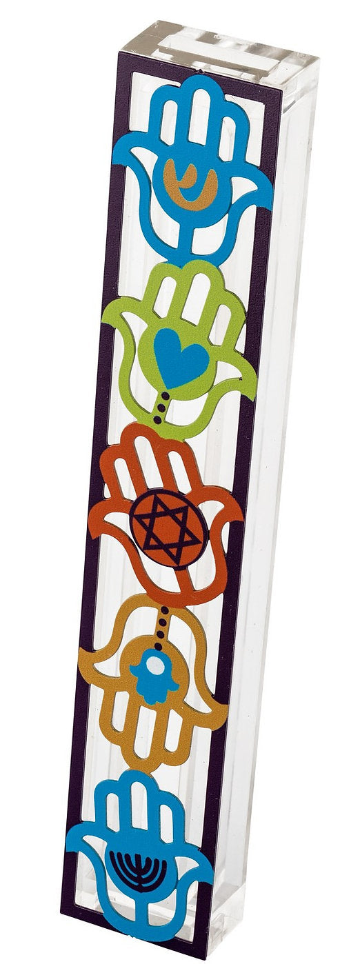 Mezuza case Acrylic in colorful Hamsa Made in Israel
