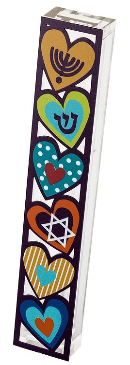 Mezuza case Acrylic in colorful Herarts Made in Israel
